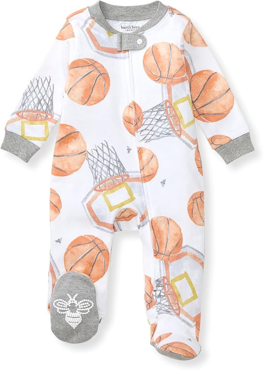 Burt's Bees Baby Baby Girls Pajamas, Zip Front Non-Slip Footed Sleeper Pjs, 100% Organic Cotton