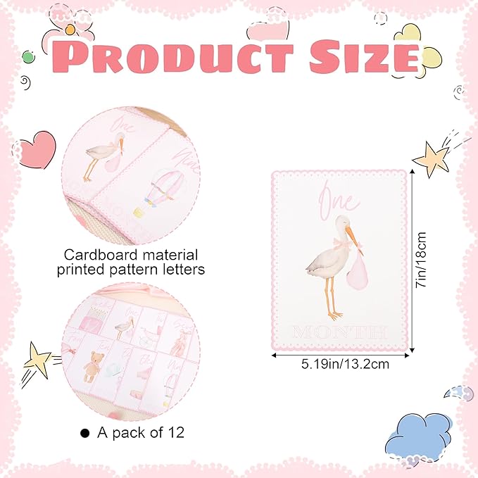 WAUAO Gingham Milestone Monthly Cards - My First Milestone Cards, Baby Shower Photo Props,Baby Milestone Monthly Memories,Boys/Girls Photo Props (pink)