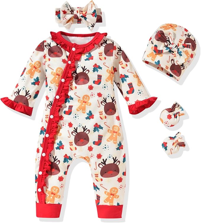 Aalizzwell Baby Girls Romper Outfit Fall Winter Clothes with Accessories