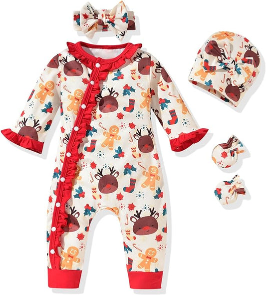 Aalizzwell Baby Girls Romper Outfit Fall Winter Clothes with Accessories