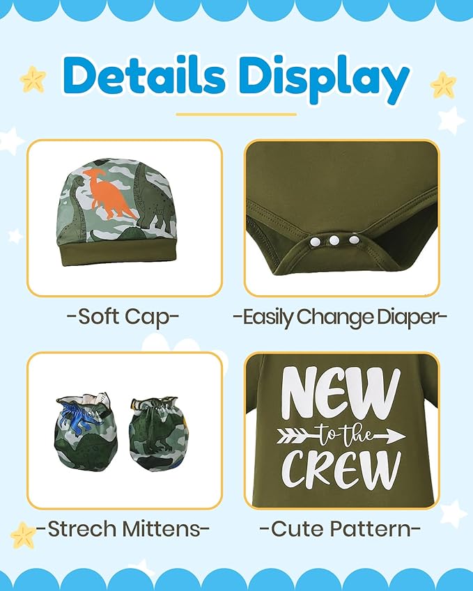 NZRVAWS Newborn Baby Boy Girl Clothes Unisex Infant Romper Pants Set Hat 4-Pack Outfits 0-12 Months 16 Pieces Toddler