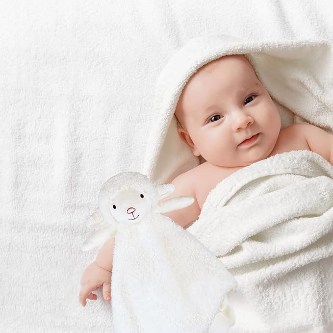 White Lamb Baby Soft Stuffed Animal Security Blanket, Plush Sheep Character Lovey Blanket, Baby Shower/Nursery Gift, Newborn Infant Toddler Snuggle Blankie for Boys Girls, 18 Inches
