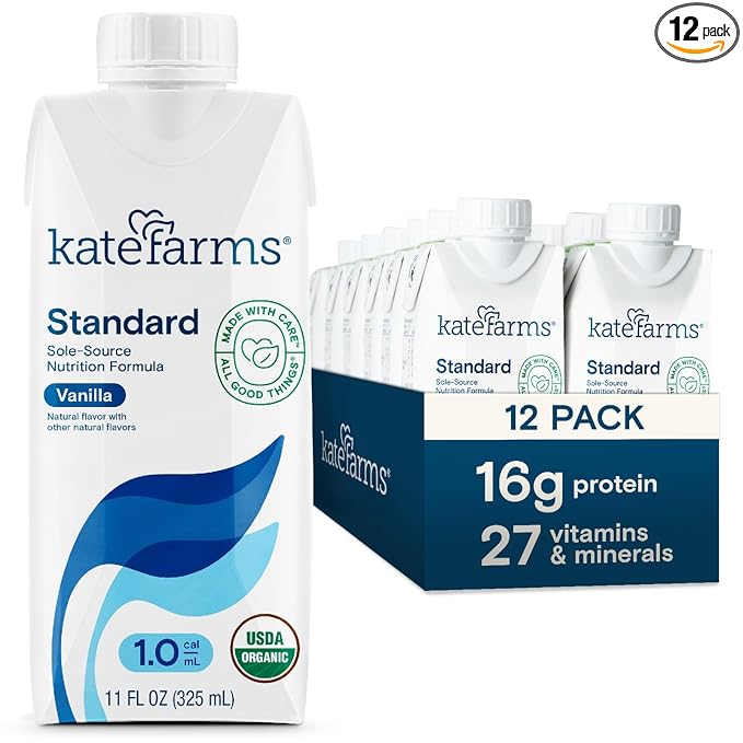 KATE FARMS Organic 1.0 Sole-Source Nutrition Shake, Vanilla, 16g Protein, 27 Vitamins and Minerals, Meal Replacement, Protein Shake, 11 oz (12 Pack)