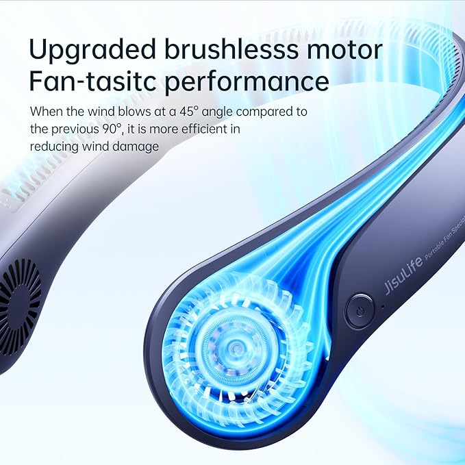 JISULIFE Portable Neck Fan, Hands Free Bladeless Fan, 5 Speeds, 4000 mAh Battery Operated Wearable Personal Fan, Twistable, Rechargeable, Gift for Women Men-Blue