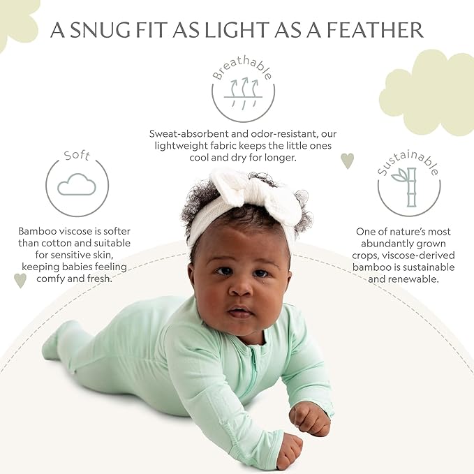 Bamboo Little Soft Baby Footie Pajamas, Baby Clothes, Newborn Sleepers, 95% Viscose and 5% Spandex, 0-24 Months