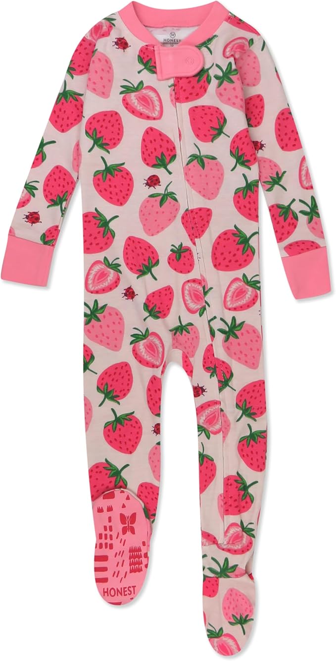 HonestBaby Non-Slip Footed Pajamas One-Piece Sleeper Zip-Front Pjs 100% Organic Cotton for Baby Girls