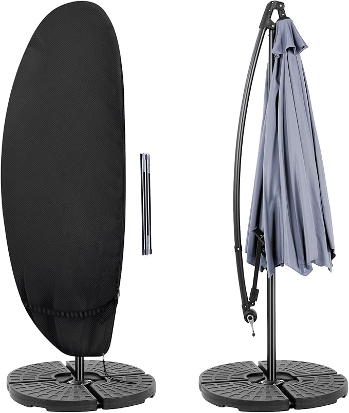 Patio Waterproof Umbrella Cover, Outdoor Offset Parasol Cover for 12-14 Feet Cantilever Banana Frame Umbrella, Black