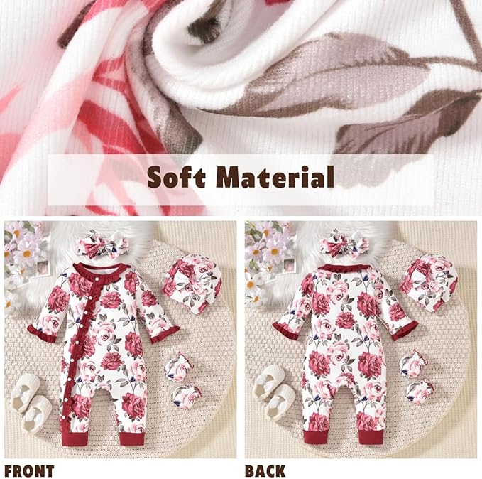 Aalizzwell Baby Girls Romper Outfit Fall Winter Clothes with Accessories
