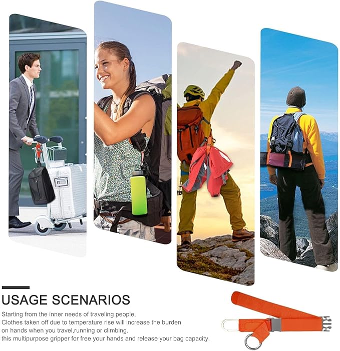 Elastic Jacket Gripper with D-Ring Hook and Buckle, ZINZ D-Ring Hook Baggage Suitcase Straps Belts Travel Accessories, Makes Your Hands Free