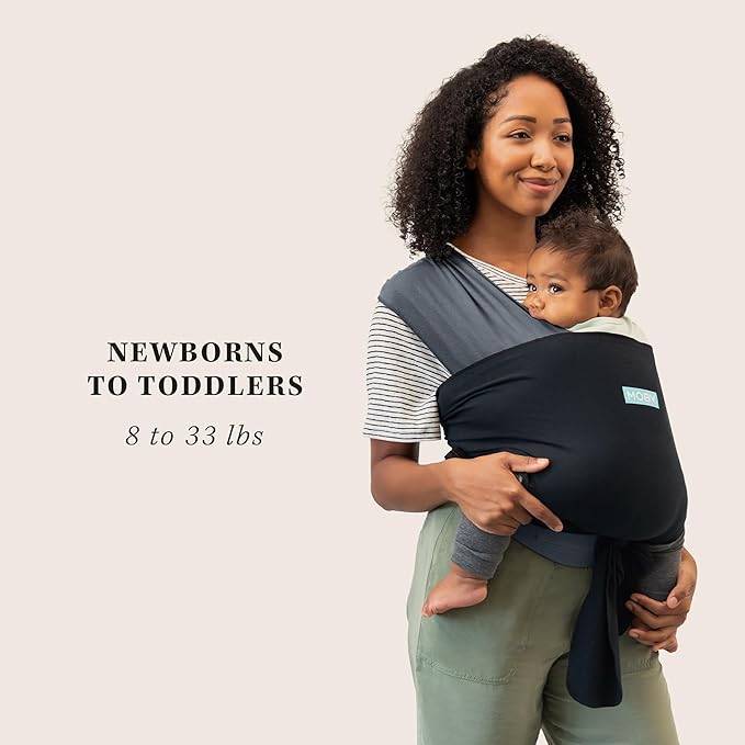 Moby Baby Wrap Carrier Easy-Wrap for Newborns to Toddlers (8-33lbs), Infant Sling Carrier, Lightweight & Hands Free Design for Mom and Dad, Adjustable for All Body Types (Charcoal/Black)
