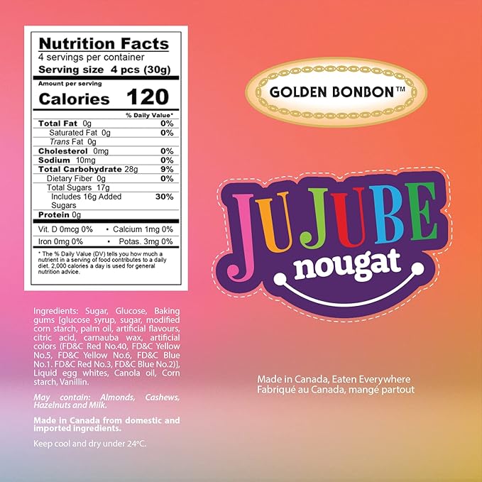 Golden Bonbon Italian Jujube Nougat Candy, Soft and Chewy With Fruity Jelly Beans Original Recipe (12 Oz, Original)