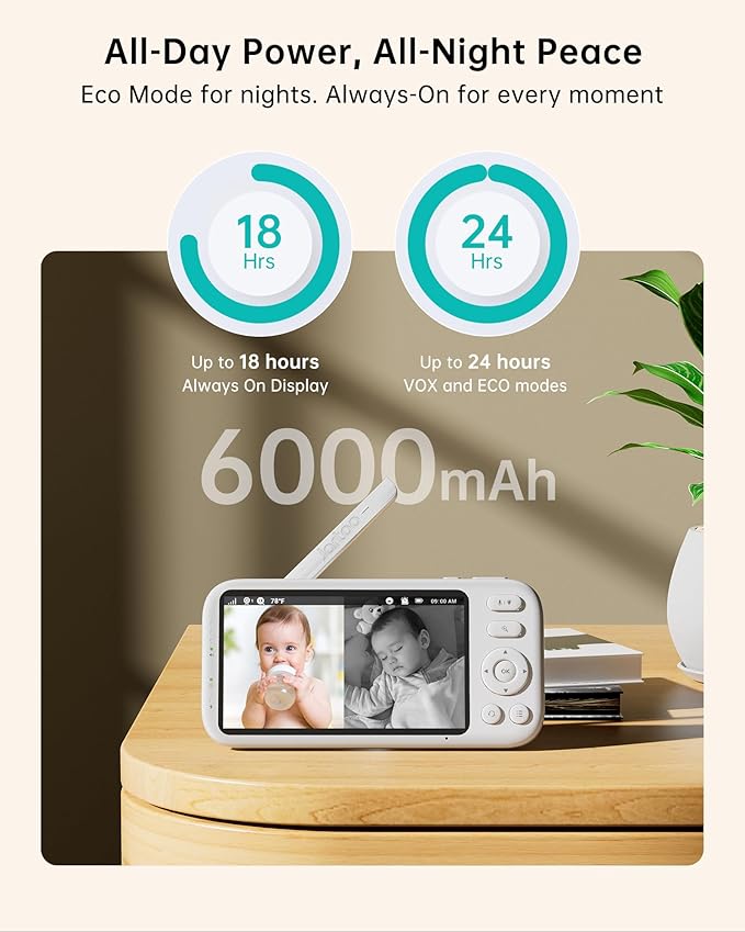 Jartoo 2K Video Baby Monitor with Camera and Audio, Long Range Baby Monitor No WiFi 5.5" FHD Screen ANC Baby Camera Wireless, Feeding Clock, Night Vision, 2-Way Talk, AI Cry Detect, 6000mAh