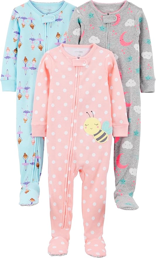 Simple Joys by Carter's Girls' 3-Pack Snug Fit Footed Cotton Pajamas