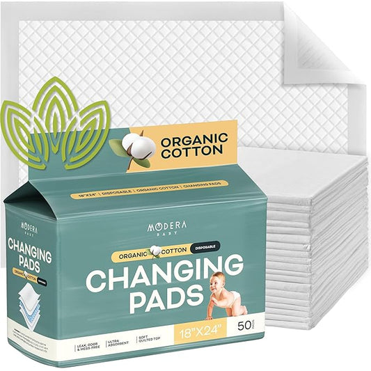Organic Cotton Disposable Changing Pad Liners | Large 18x24 Hypoallergenic Ultra Absorbent & Waterproof Super Soft, Quilted Underpads for Baby Diaper Table & Travel, Leak Proof & Mess Free [100-Pack]