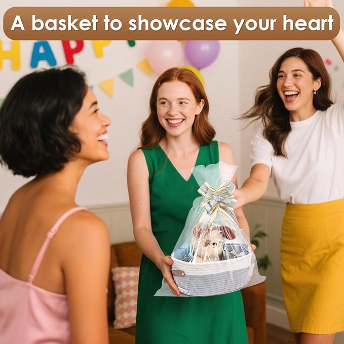 CHEPULA 2 Pack gift basket with Gift Bags and Ribbons, Gift Basket Empty for Organizer Baby Shower, Holiday Presents, Wedding, Storage Basket for Nursery (White)