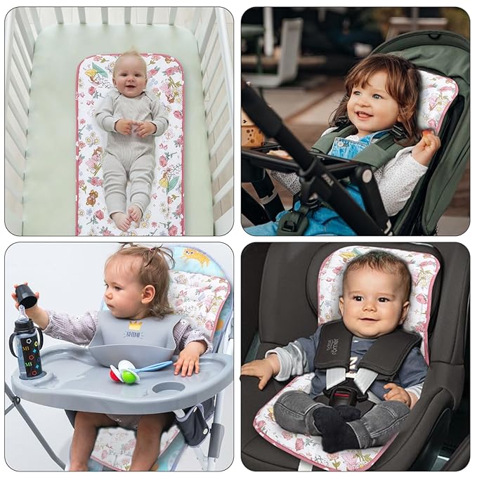 Baby Stroller Cushion,Infant Car Seat Insert-Reversible Universal Breathable and Soft Newborn Stroller Mat,100% Cotton Cover Toddler Seat Pad Liner-34x78cm,1 Pack(Pink Princess)