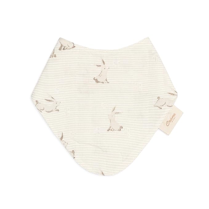 Crane Baby 100% Organic Cotton Baby Bibs, 3-pc. Set, Bunny Pattern For Boys, Girls, Unisex, Feeding, Drooling, Teething Bibs