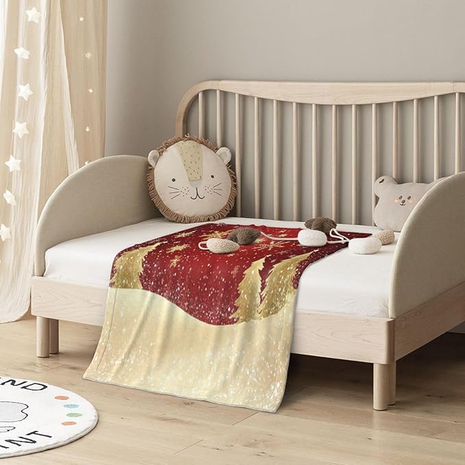 Baby Blanket Gold Christmas Tree Pattern Snowflake for Boy Girl Newborn 30x40 Inch Toddler Infant Nursery Throw Blankets Double Layer Comfy Soft Plush Stroller Crib Quilt
