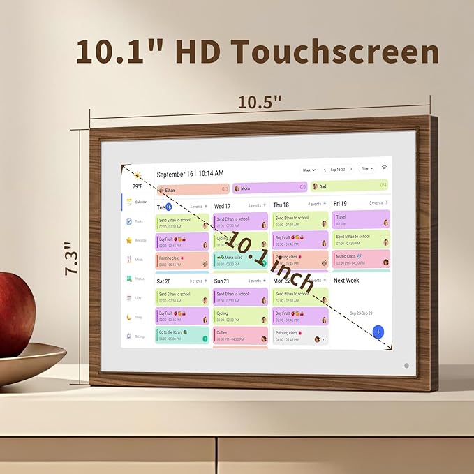 10.1 Inch Digital Calendar Chore Chart with Touchscreen - Full HD Interactive Display, Wall & Desk Mountable Family Planner, To-Do List & Meal Planner, Digital Picture Frame for Sharing Photos via App