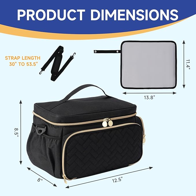Breast Pump Bag Compatible with Spectra S1 and S2, Large Insulated Storage with Waterproof Mat, Travel & Work Portable Pump Carrying Case for Pumping Accessories, Black