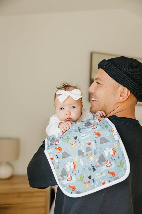 Copper Pearl Premium Baby Burp Cloths - 3-Pack Large Cotton Burp Cloths, Extra Soft Spit Up Rags with 3 Absorbent Layers, Perfect for Baby Boy and Baby Girl Gifts (21" x 10" Size, Viking Set)