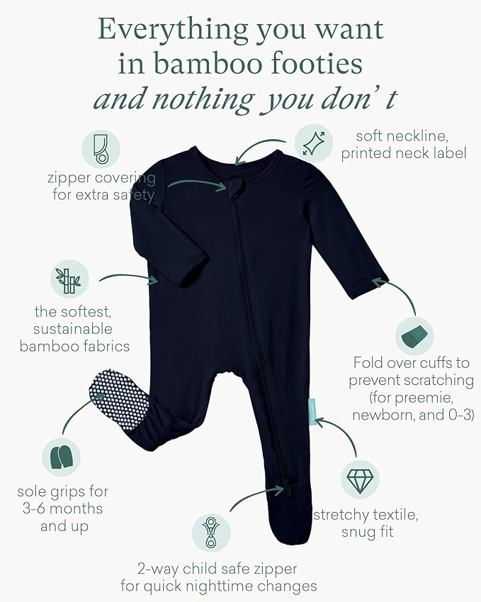 PurComfy Baby Zipper Footie Pajamas, Supersoft Bamboo Rayon Baby Footed Pjs Boy Girl 0-3-6-9-18-24 Month Coverall Sleepers