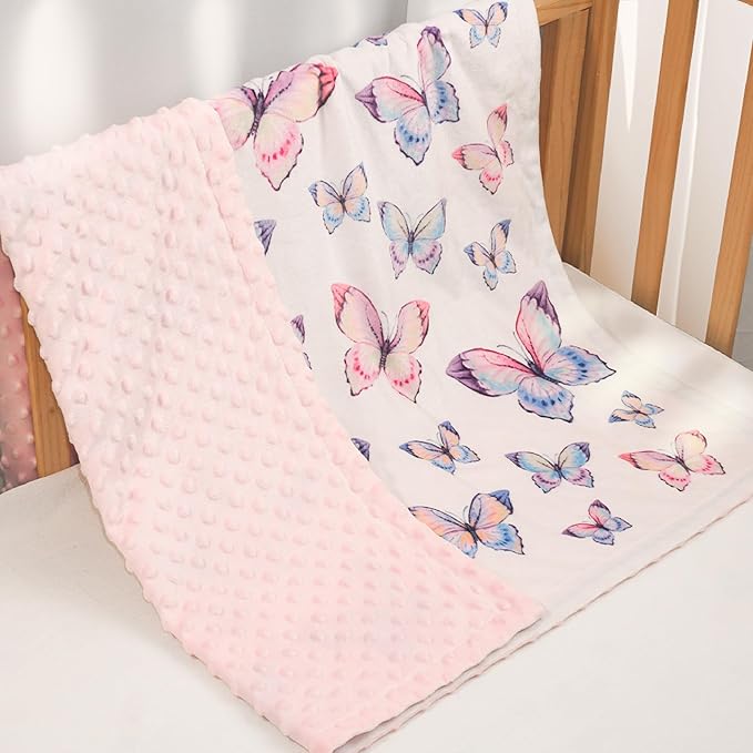 SANDJEST Kid Blankets for Girls 30 x 40 - Kids Throw Minky Blankets with Layer Dotted Backing - Gifts for Birthday Nursery Room Decor