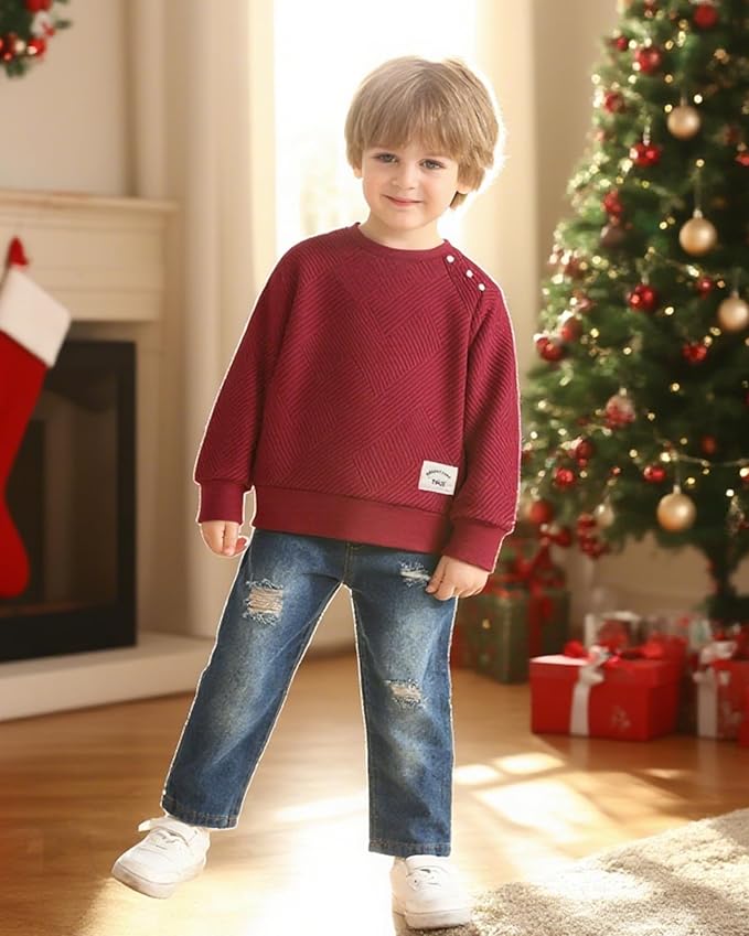 NZRVAWS Toddler Baby Boy Clothes Pullover Sweater Ripped Jean Sweatsuit Little Boy Outfit Fall Winter Clothing Set 6M-7T