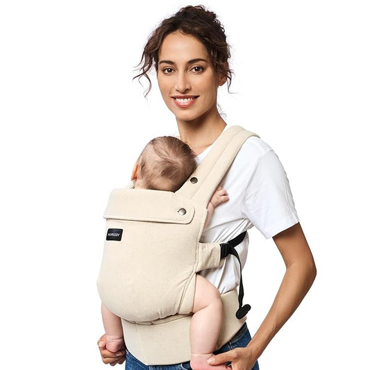 Momcozy Baby Carrier with Natural Cotton Linen, Built to Last, Ergonomic Design, 7-44lbs for Infant and Toddler, Lightweight and Comfortable, Hands-Free for Moms&Dads, Light Amber