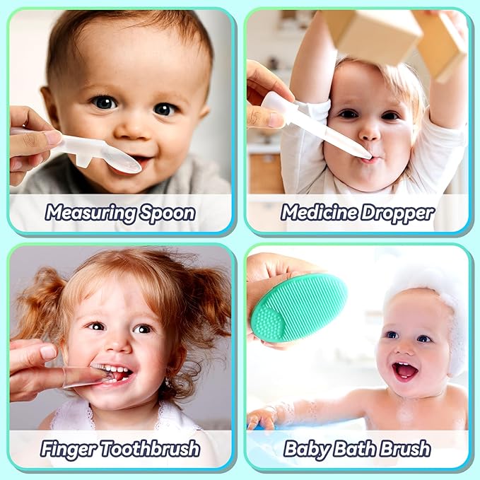 Baby Healthcare and Grooming Kit, 14 in 1 Baby Safety Set Newborn Nursery Health Care Set with Hair Brush Scale Nail Clippers for Baby Girls Boys(14 Kits Green)