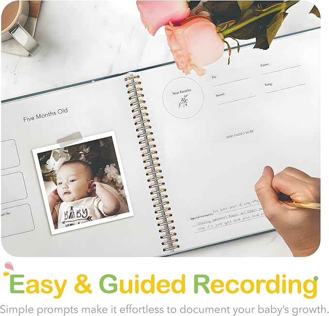 Baby Memory Book First 5 Year Boy or Girl Keepsake Journal Photo Albums Scrapbook, Gifts for Baby Shower First Time Mom New Parents (Footprint - Blue)