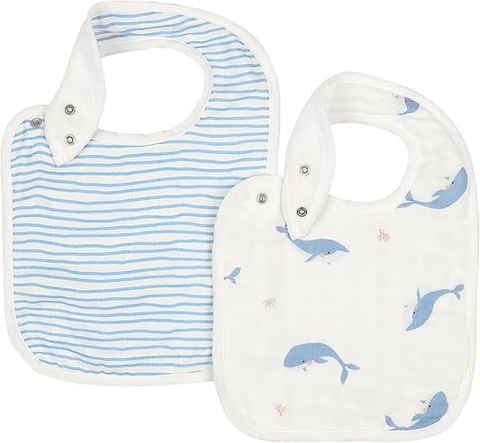 Bamboo Little Baby Bibs (Pack of 2) - Bibs with Adjustable Snaps- Absorbent Terry Backing