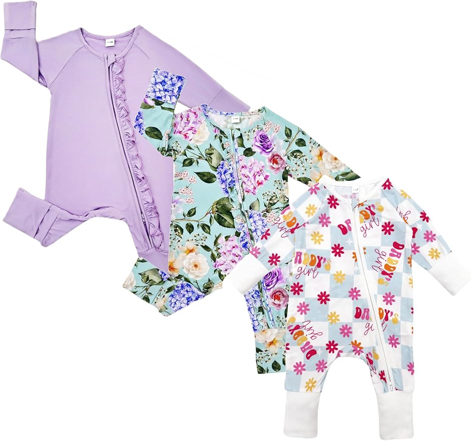 Bow Dream Bamboo Rayon Baby Boy Romper Footed Long Sleeve Footies Newborn Girl Clothes Footless with Zipper and Mitten Cuffs