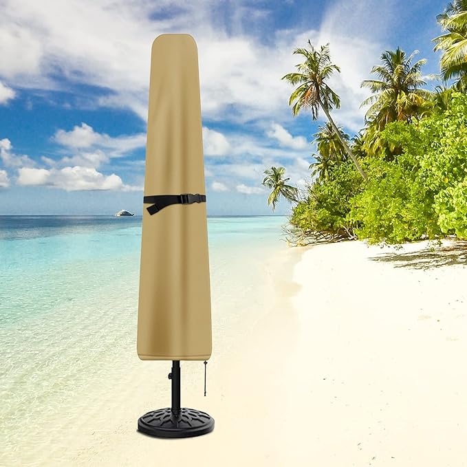 Patio Umbrella Cover, Waterproof Umbrella Covers for 7ft to 9ft Outdoor Umbrellas Market Parasol Covers with Push Rod, Beige