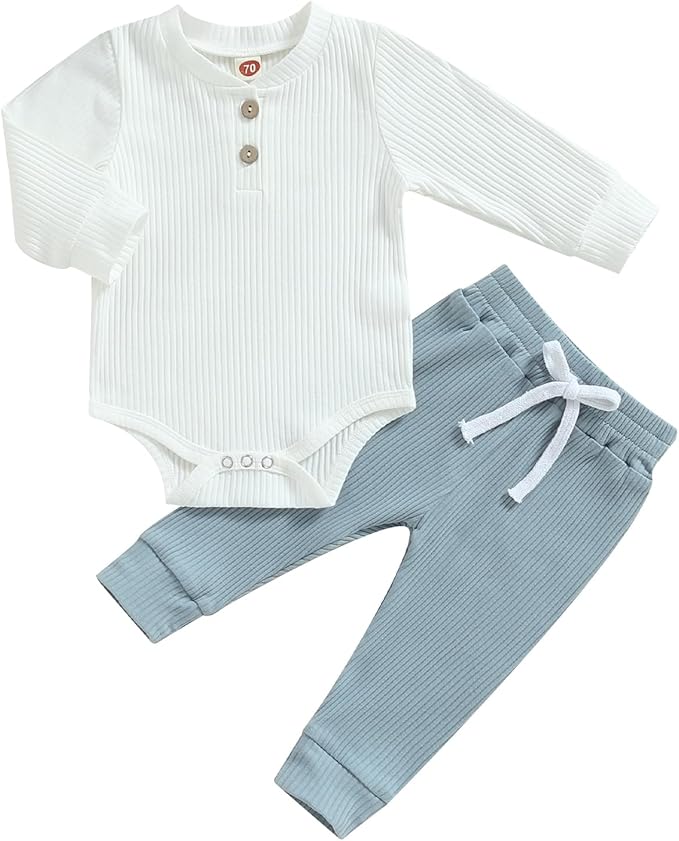Newborn Baby Boy Girl Clothes Ribbed Knitted Long Sleeve Romper Pants Solid Cotton Infant Fall Winter Outfits 2Pcs