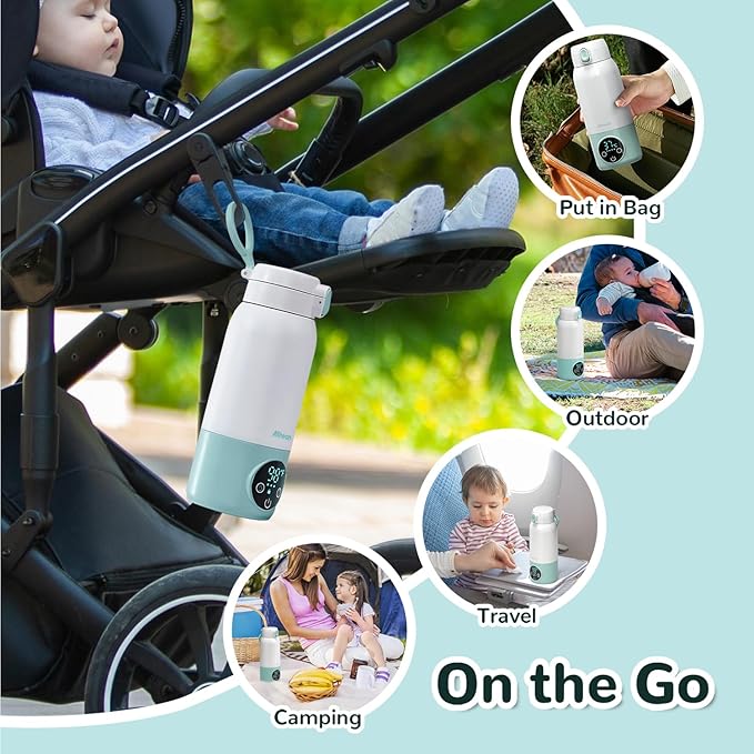 Portable Bottle Warmer for Travel – 2025 Upgrade Dual Heating Modes for Breast Milk & Water, Milk Warmer for Baby with Fast Heating,17oz Large Capacity Suitable for Outdoor, Airplane, and Car