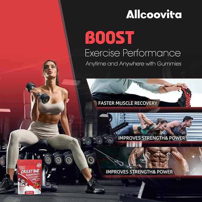 Creatine Monohydrate Gummies Complex for Men & Women - 120 Gummies Advanced Formula, L-Taurine + Vitamin B12 for Muscle Strength, Muscle Builder, Energy Boost, Pre-Workout Supplement-Strawberry