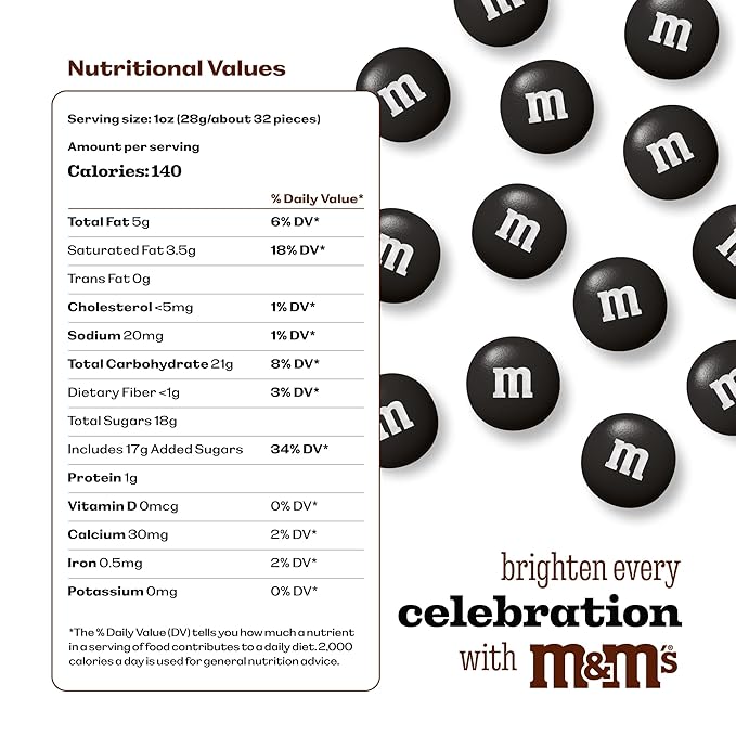 M&M'S Black Milk Chocolate Candy, 2lbs, Resealable Pack for Parties, Halloween, Birthdays, Desserts
