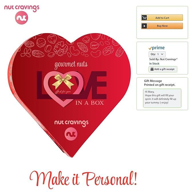 NUT CRAVINGS - Mixed Nuts Heart Shaped Gift Basket, Love in A Box (4 Assortments) Romantic Food Arrangement, Healthy Snack Care Package, Food Assortments