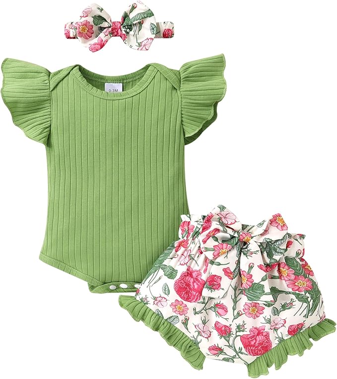 Tiny Cutey Newborn Infant Baby Girl Clothes Romper Floral Shorts Set Summer Outfits Baby Girls' Clothing