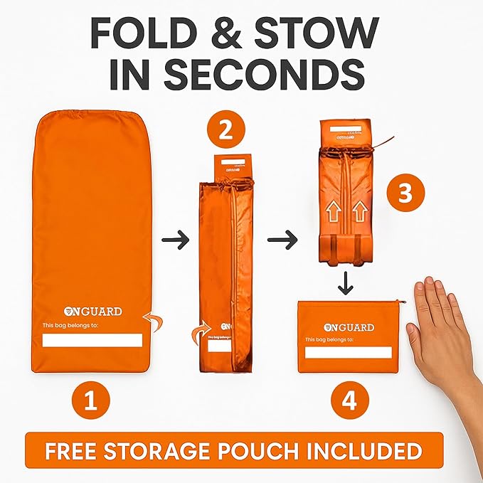 ONGUARD Waterproof Single and Double Stroller Bag for Airplane - Travel Stroller Cover for Air Travel and Storage - Gate Check Bag Backpack- Baby Airplane Essentials - Orange