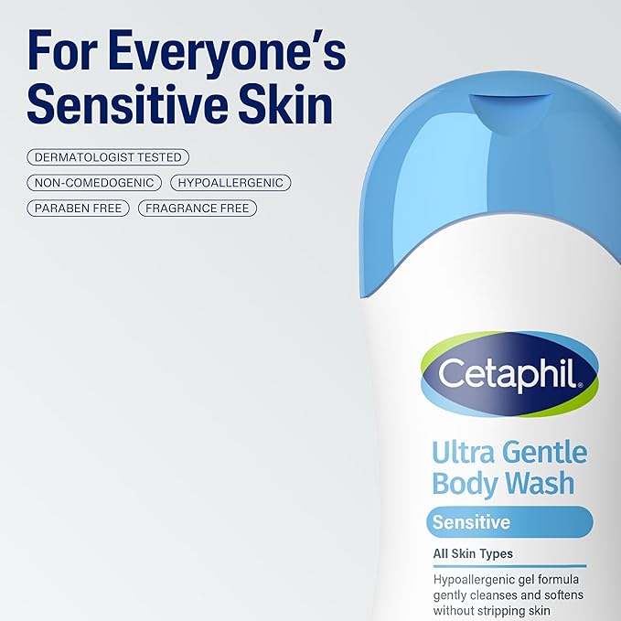 Cetaphil Ultra Gentle Refreshing Body Wash, For Dry to Normal, Sensitive Skin, 16.9oz Pack of 3, Aloe Vera, Calendula, Vitamin B5, Hypoallergenic, Paraben Free, Fragrance Free, Dermatologist Tested