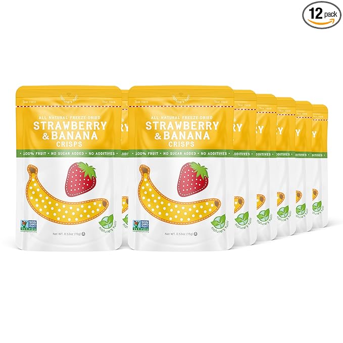 Nature’s Turn Freeze-Dried Strawberry Banana Crisps – Healthy, Gluten-Free, Crispy & Delicious, Plant-Based Snack, Ideal for Cereal, Smoothies, School Lunches, & On-the-Go, Pack of 12 (0.53 oz Each)
