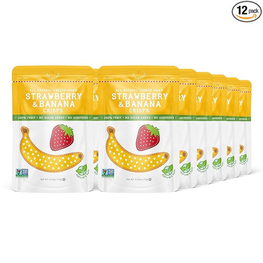 Nature’s Turn Freeze-Dried Strawberry Banana Crisps – Healthy, Gluten-Free, Crispy & Delicious, Plant-Based Snack, Ideal for Cereal, Smoothies, School Lunches, & On-the-Go, Pack of 12 (0.53 oz Each)
