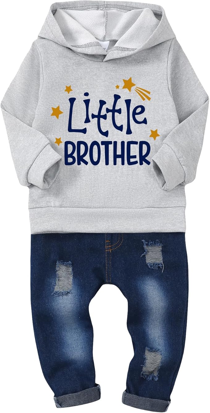 NZRVAWS Baby Boy Clothes Toddler Boy Outfit 2 3 4T 6 12 18 24 Month Fall Winter Hoodie Ripped Jeans Clothing
