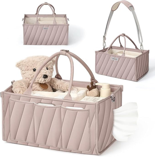 Diaper Caddy Organizer, baby organizer for essentials – All-in-One Storage Basket with Compartments, Wipe Pocket & Stroller Clips – Must-Have for Nursery, Changing Table, Registry or Gift