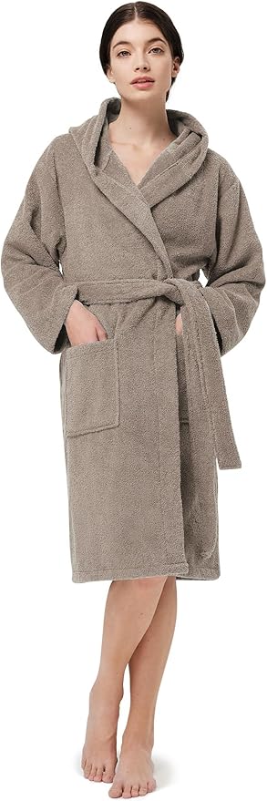 SIORO Womens Hooded Terry Cloth Robe, Cotton Absorbent Knee-Length Bathrobe, Housecoat with Pockets for Spa & Shower