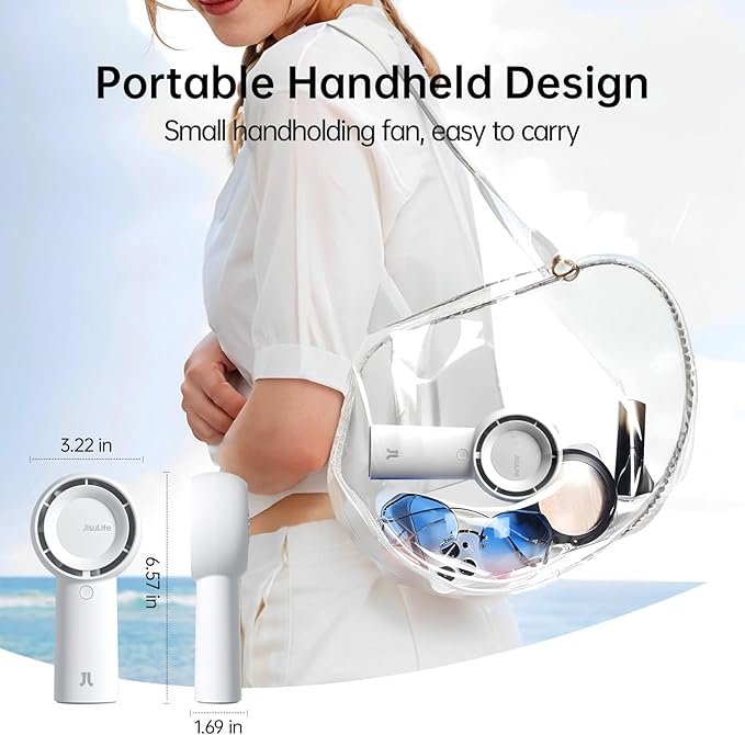 JISULIFE Portable Handheld Turbo Fan [16H Max Cooling Time], 4000mAh USB Rechargeable Personal Battery Operated Lash Small Pocket Fan with 5 Speeds for Travel/Outdoor/Vacation/Concerts - White