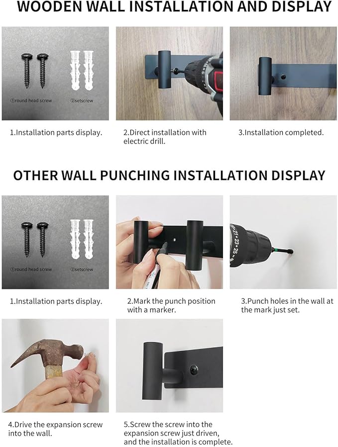 Coat Rack Wall Mounted with 4 Hooks, Wall Hooks for Hanging Towel Coat Hat Bag, Heavy Duty, Metal Hat Rack Coat Hanger Towel Hooks Coat Hooks for Entryway Bathroom Kitchen (Black, 2 Packs)