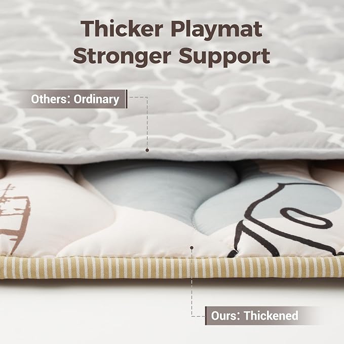 Bunnikins & Clover Baby Play Mats for Floor, 71"x59" Thicken Soft Play Mat, Foldable and Non Slip One-Piece Crawling Mat, Machine Washable Foam Play Mat for Baby, Toddlers Infants, Tummy Time